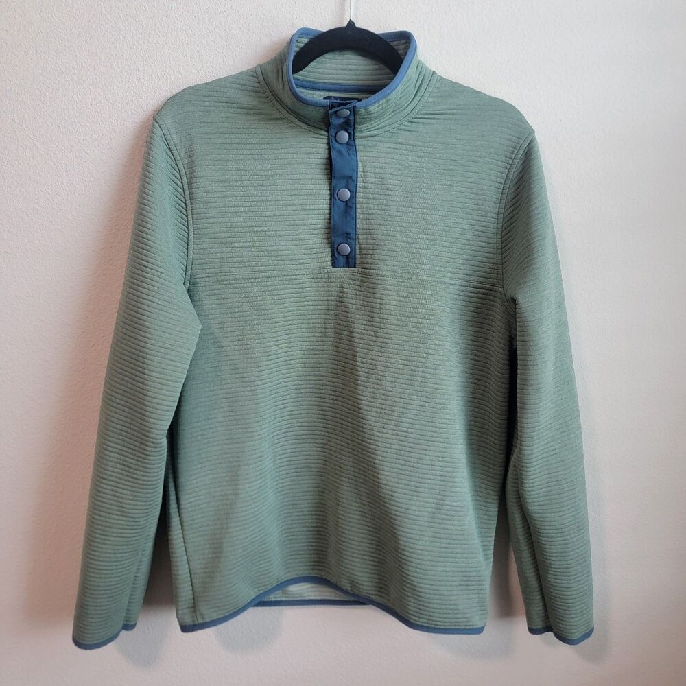 J Crew Pullover New York Authentic Fleece Quilted Knit Size S Green Snap Buttons
